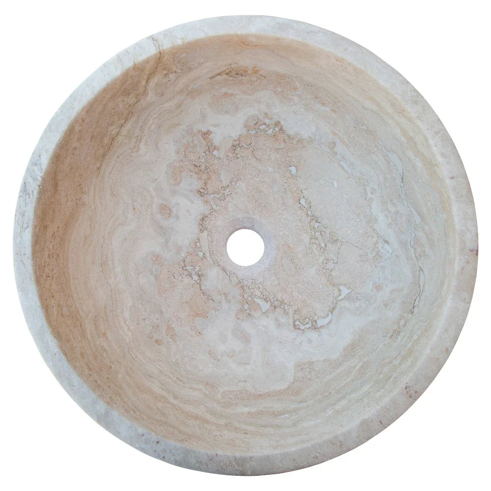 Beige Travertine Above Vanity Bathroom Vessel Sink Honed and Filled (D)18" (H)6"