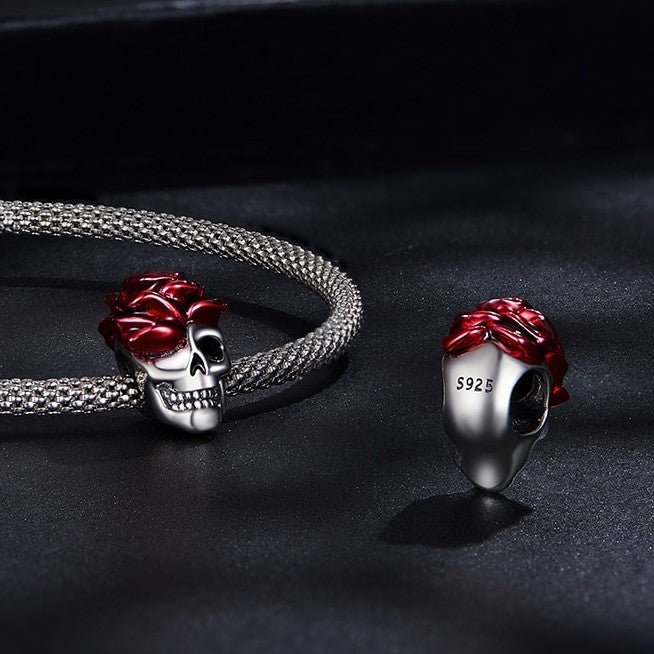 Neo-Gothic Skull & Enamel Blood Roses Charms