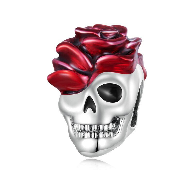 Neo-Gothic Skull & Enamel Blood Roses Charms