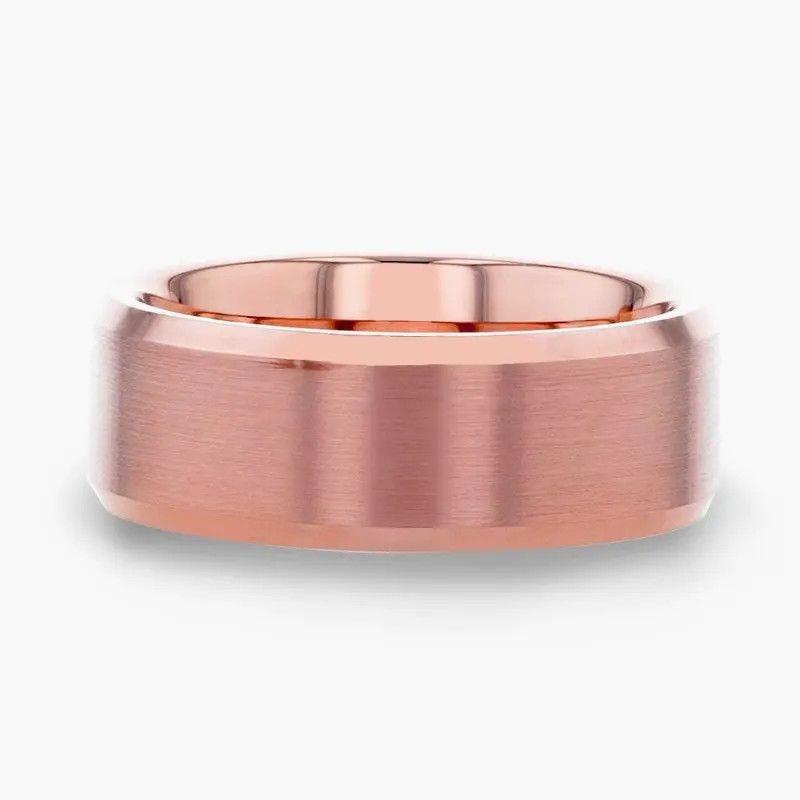 EROS Rose Gold Tungsten Wedding Band for Men with Beveled Edges – 8mm