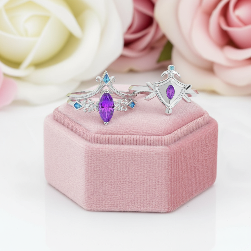 Paladin's 2-piece Ring Set (Women)- 14k Yellow Gold Video Game Inspired Rings