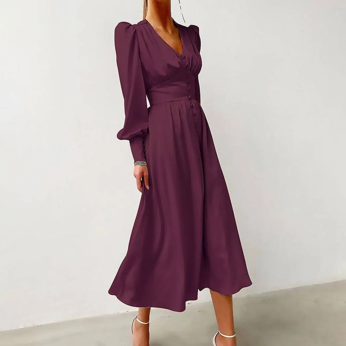 Satin Puff Sleeve Dress