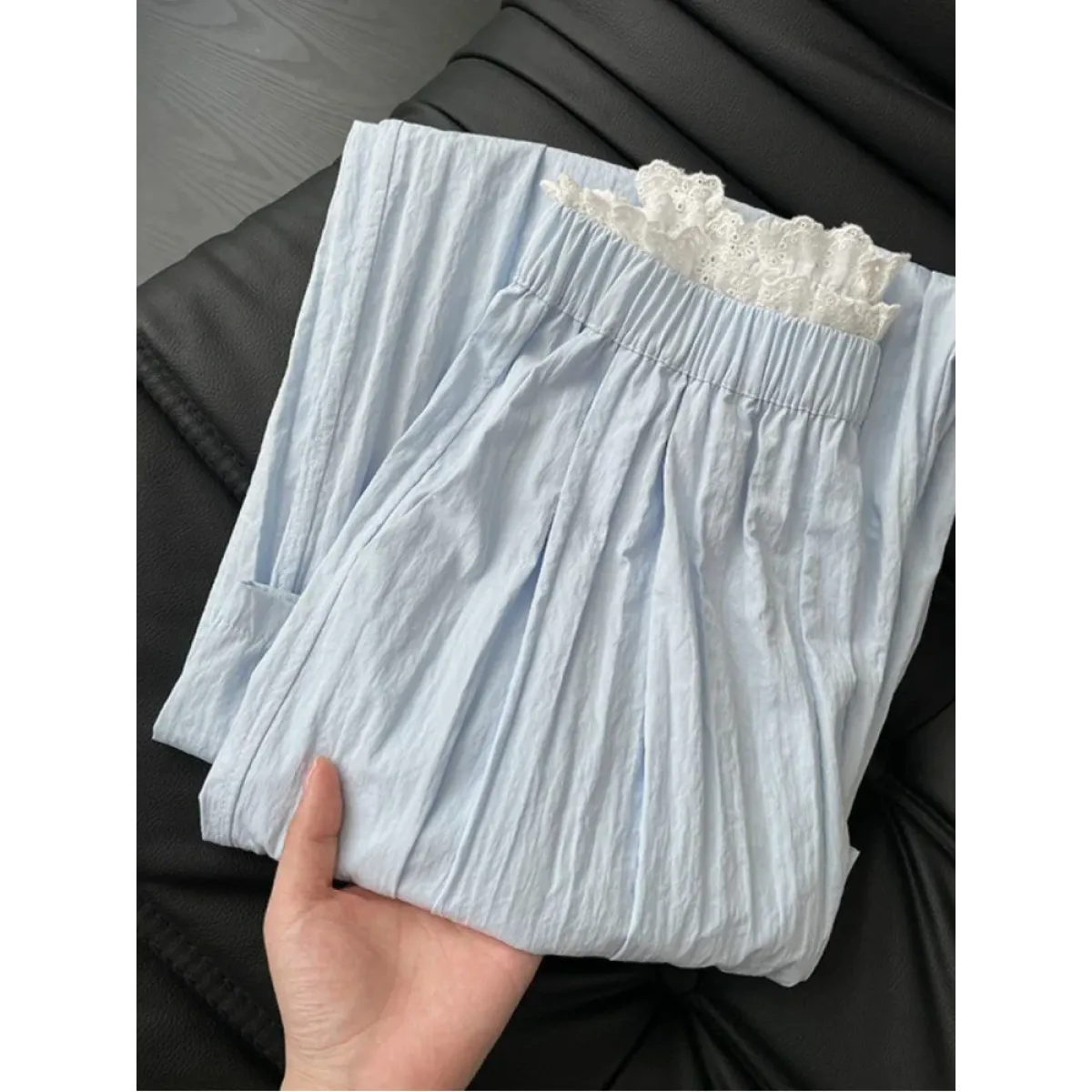 Lace Trim Wide Leg Pants – Retro Y2K Harajuku Casual Trousers