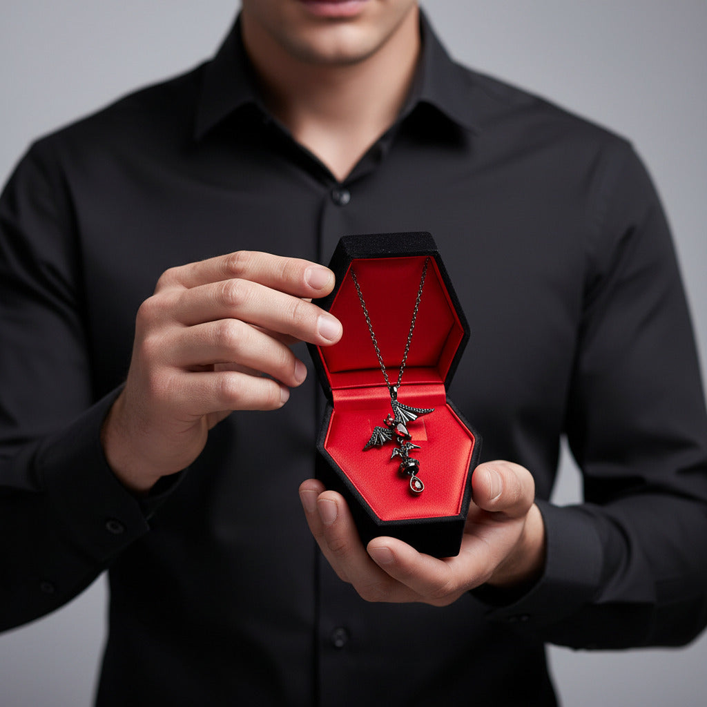 Bat Shaped Natural Garnet Vintage Gothic Punk Necklace