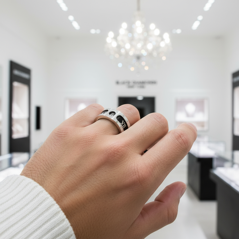 Rotatable Gothic Roman Numbers Men's Ring Band