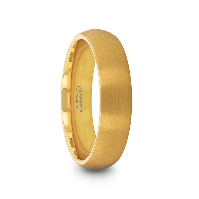MILLER Gold Plated Tungsten Domed Ring with Brushed Finish - 8mm