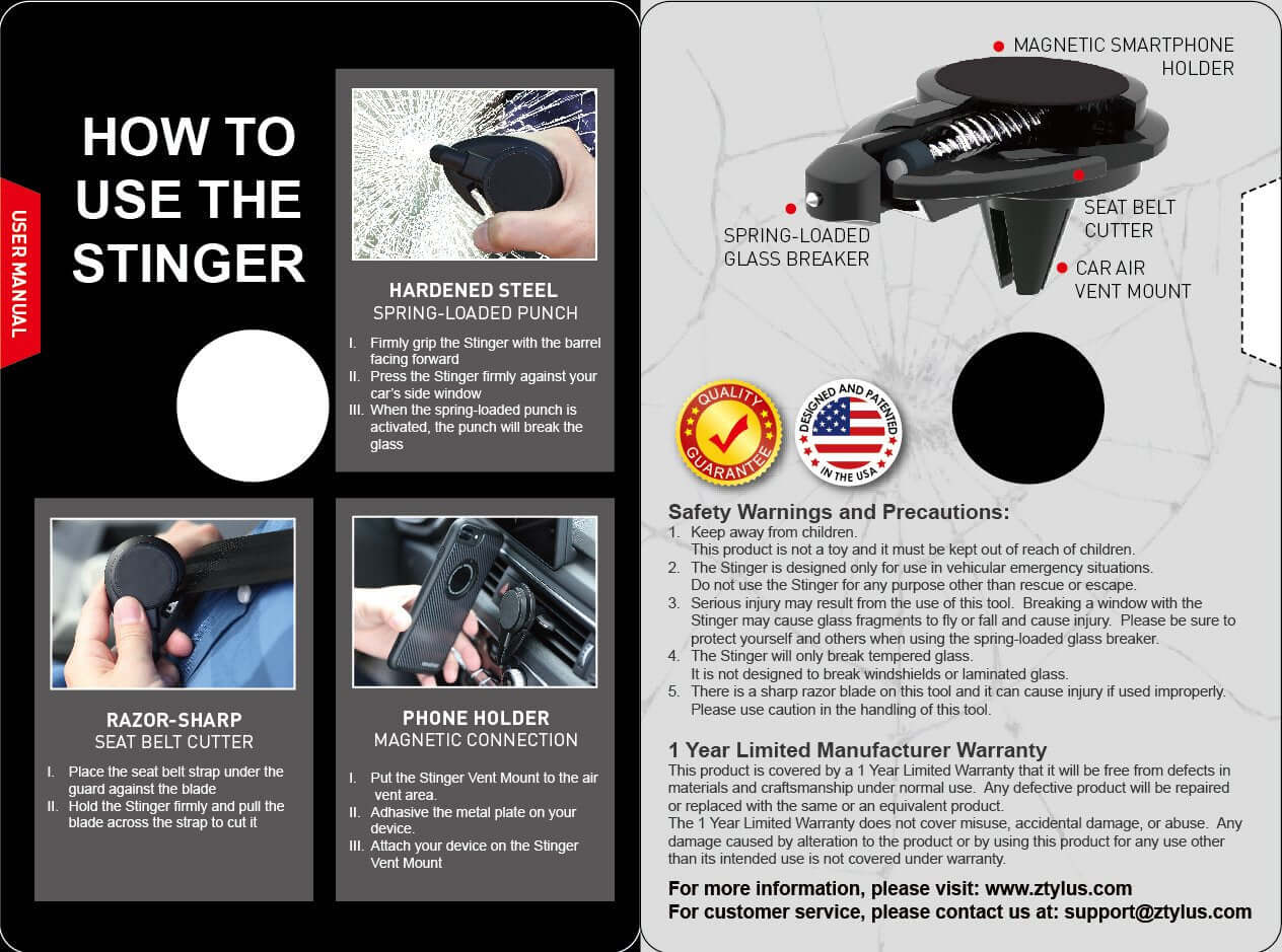 Stinger Car Vent Mount Magnetic Phone Holder Emergency Tool (Red)