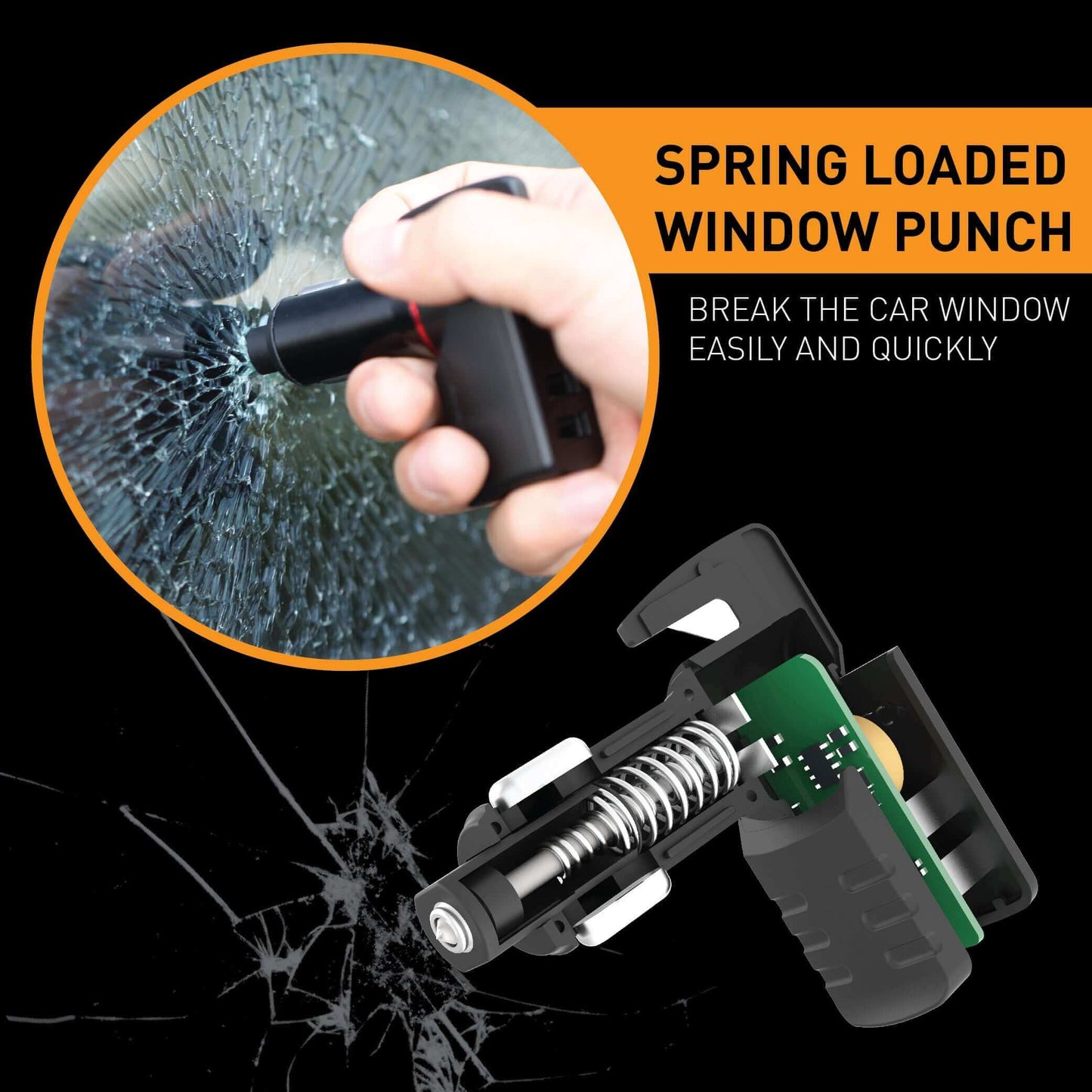 Stinger USB Car Charger Emergency Tool, Seatbelt Cutter, Spring-Loaded Car Window Breaker (Blue American Flag)