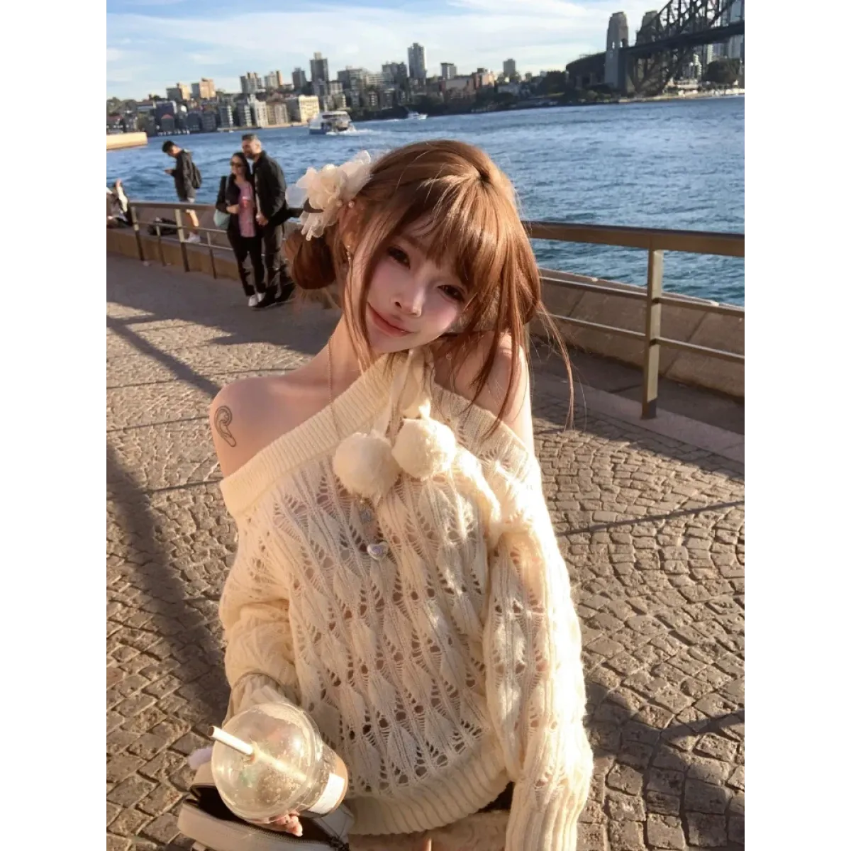 Off-Shoulder Knit Sweater – Sweet Coquette Aesthetic