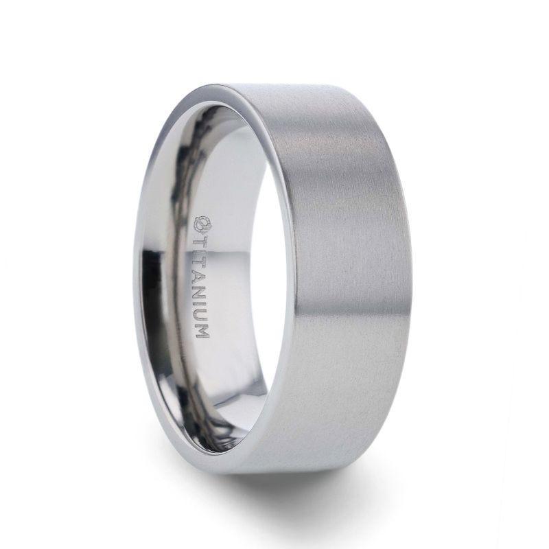 SOLAR Flat Profile Brushed Finish Men’s Titanium Wedding Band – 6mm & 8mm