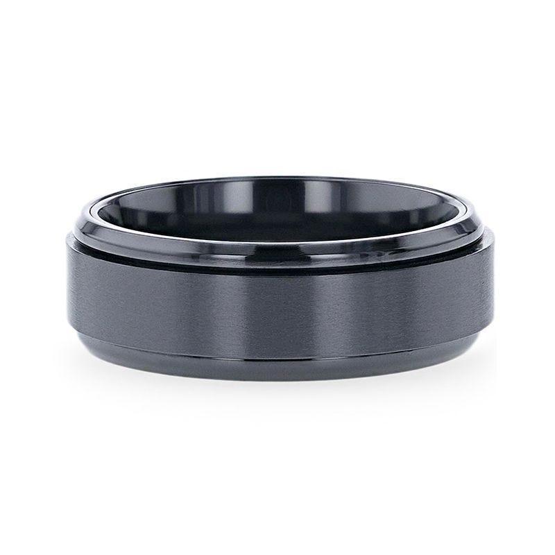 PHANTOM Black Titanium Brushed Center Spinner Men 's Wedding Ring With Spinning Polished Base - 8mm