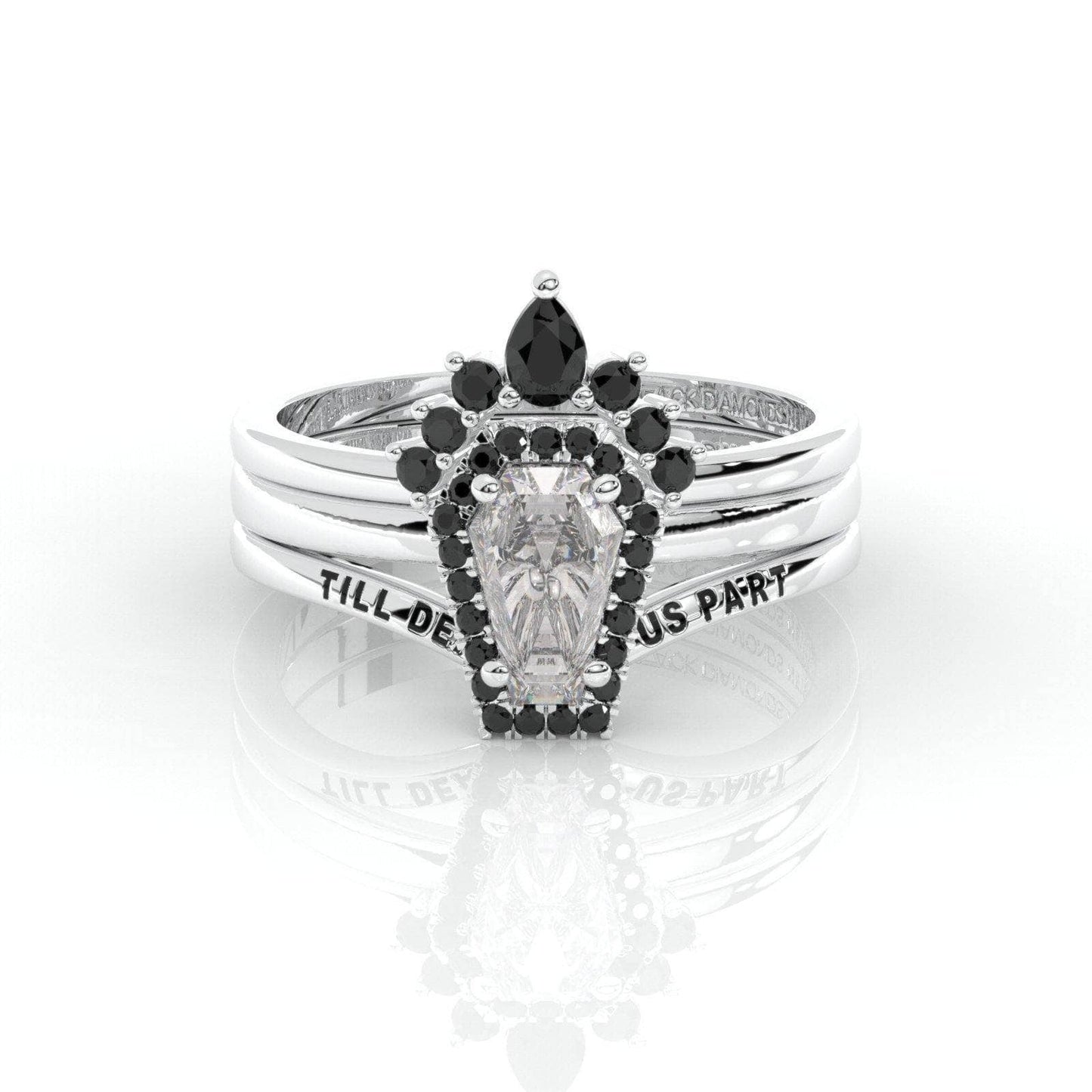 Till Death Do Us Part Rings- Rare Coffin Cut Diamond 14k White Gold Ring Set