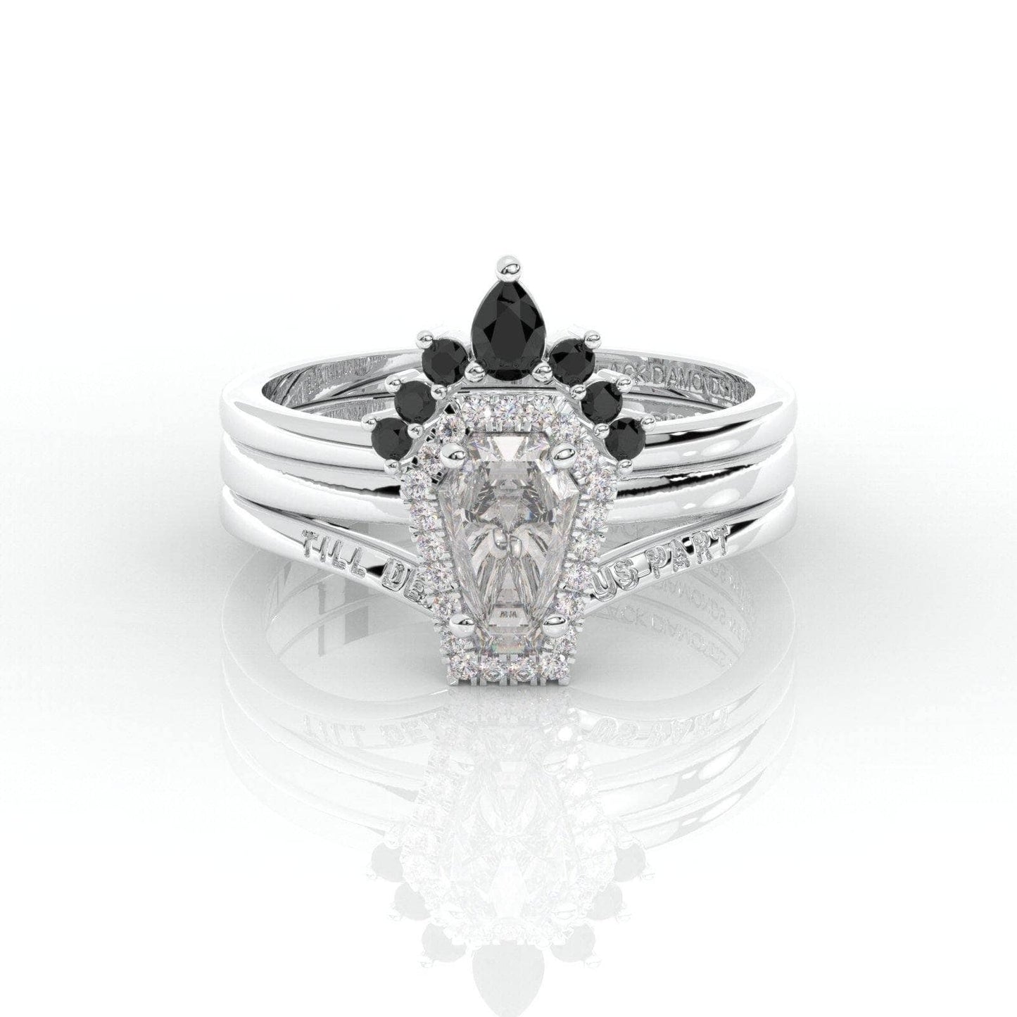 Till Death Do Us Part Rings- Rare Coffin Cut Diamond 14k White Gold Ring Set