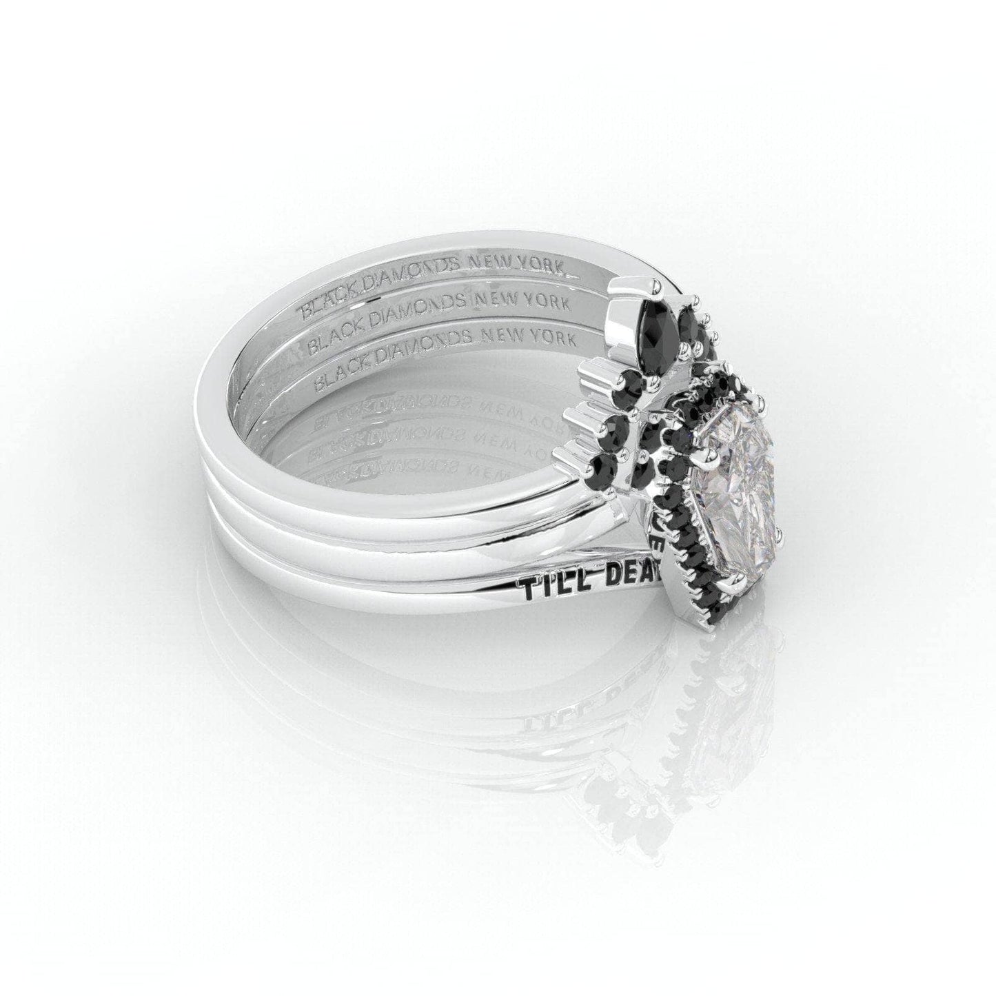 Till Death Do Us Part Rings- Rare Coffin Cut Diamond 14k White Gold Ring Set
