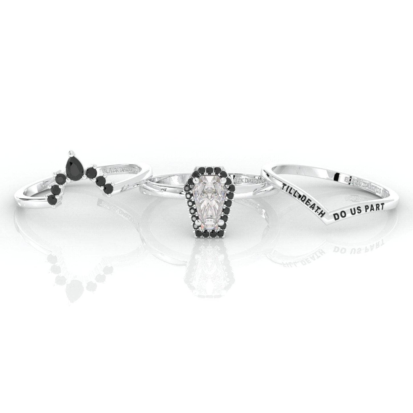 Till Death Do Us Part Rings- Rare Coffin Cut Diamond 14k White Gold Ring Set