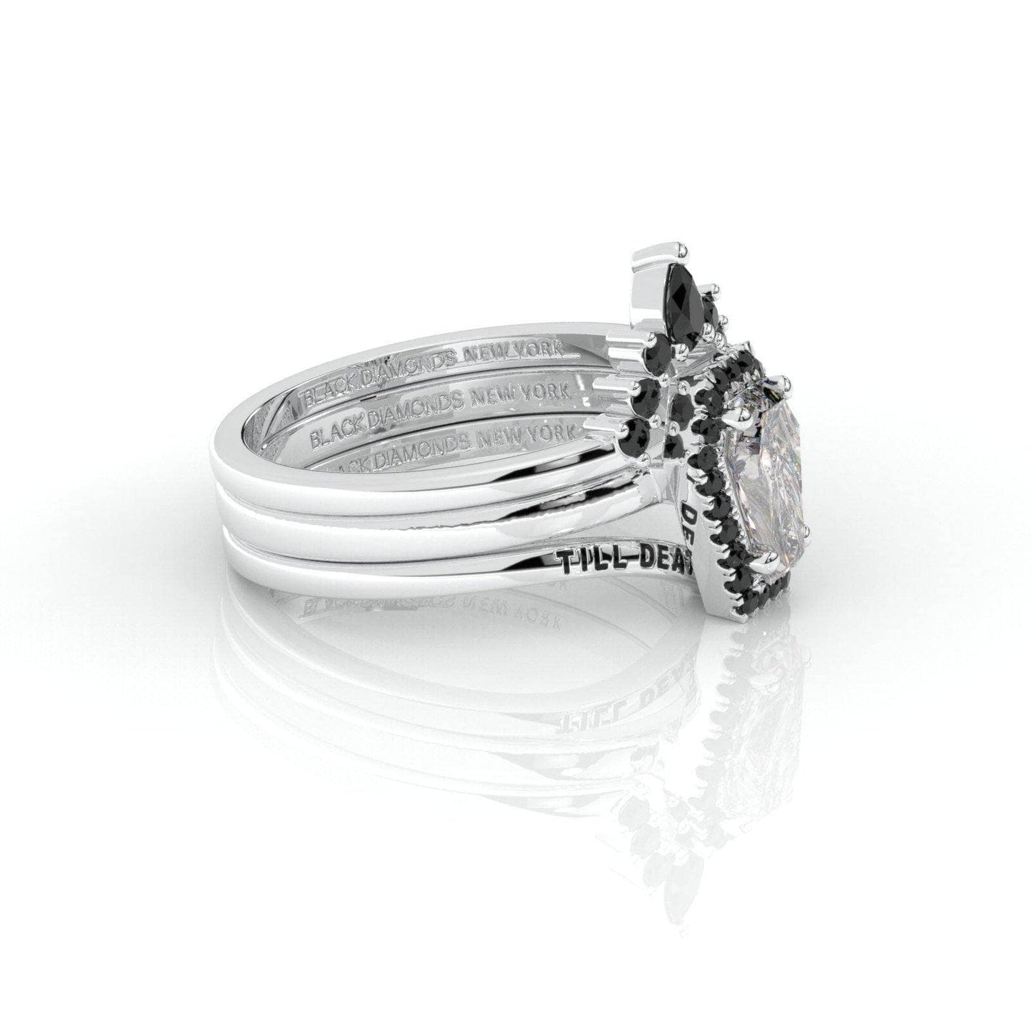 Till Death Do Us Part Rings- Rare Coffin Cut Diamond 14k White Gold Ring Set