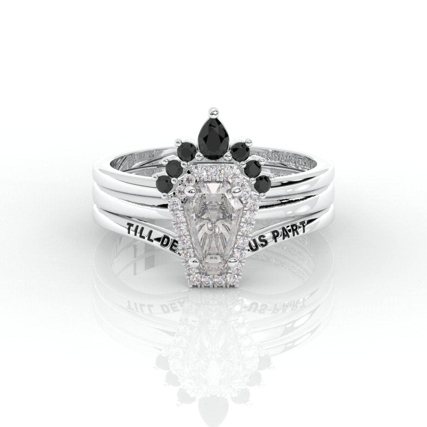 Till Death Do Us Part Rings- Rare Coffin Cut Diamond 14k White Gold Ring Set