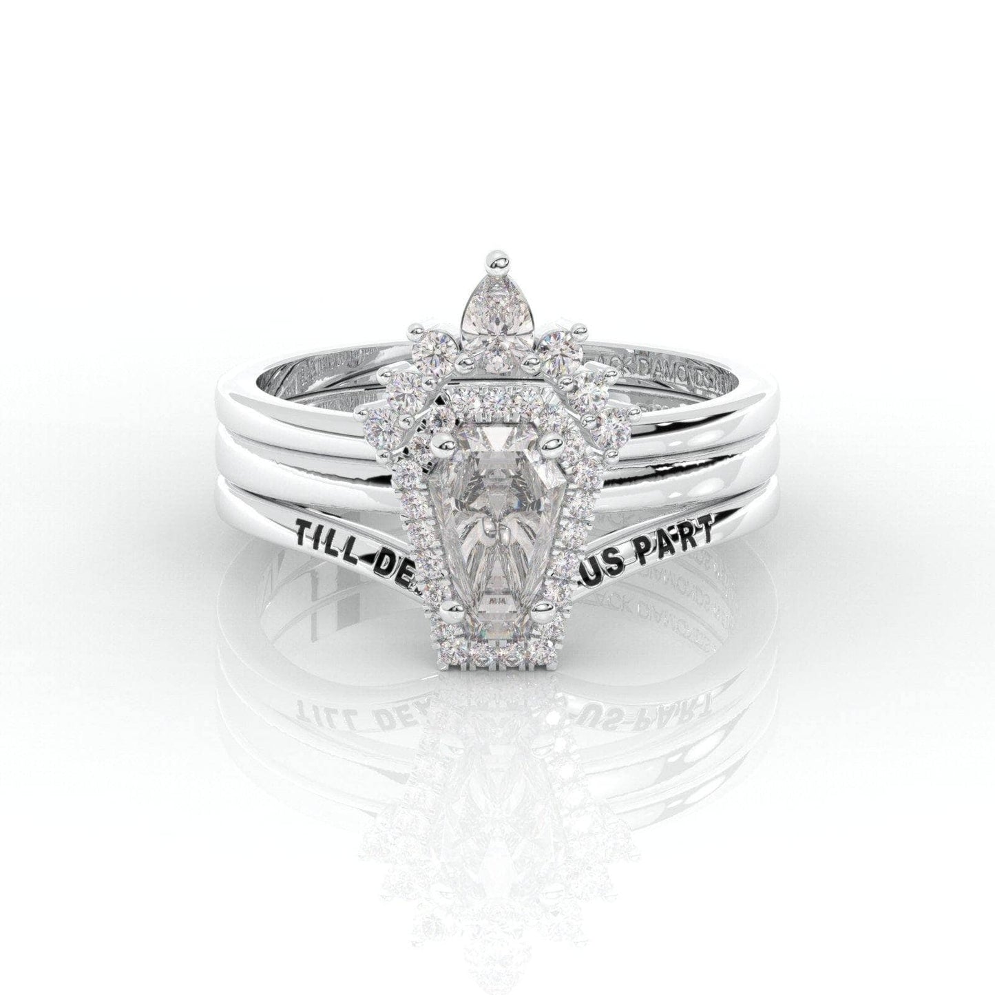 Till Death Do Us Part Rings- Rare Coffin Cut Diamond 14k White Gold Ring Set