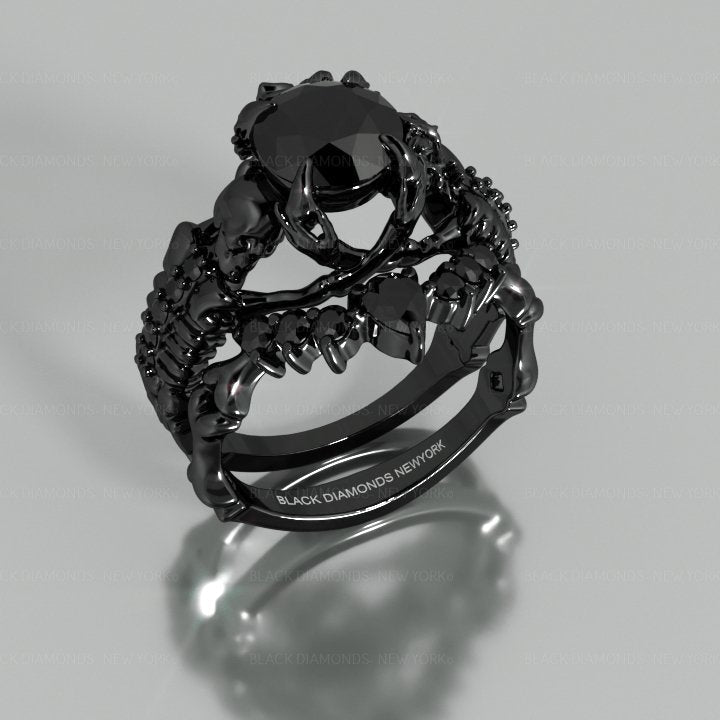 Together Forever- 1.25 Carat Black Diamond Gothic Ring Set
