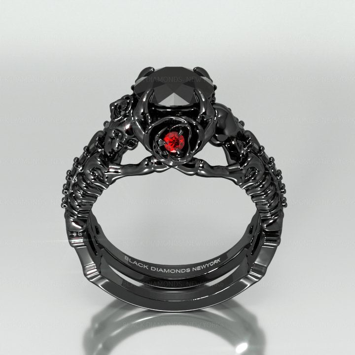 Together Forever- 1.25 Carat Black Diamond Gothic Ring Set