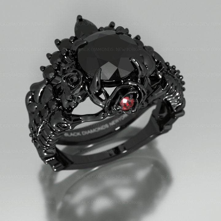 Together Forever- 1.25 Carat Black Diamond Gothic Ring Set