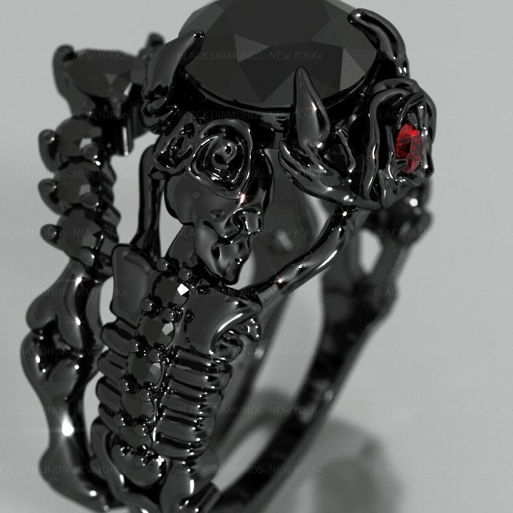 Together Forever- 1.25 Carat Black Diamond Gothic Ring Set