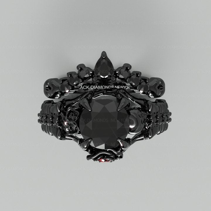 Together Forever- 1.25 Carat Black Diamond Gothic Ring Set
