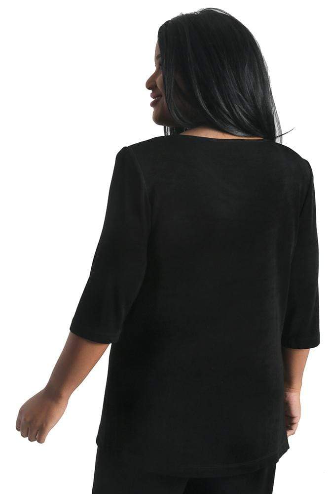 Vikki Vi Classic Black V-Neck 3/4 Sleeve Tunic