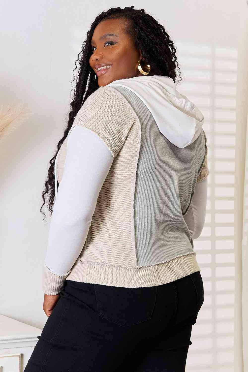 Chic color block hoodie with seam details