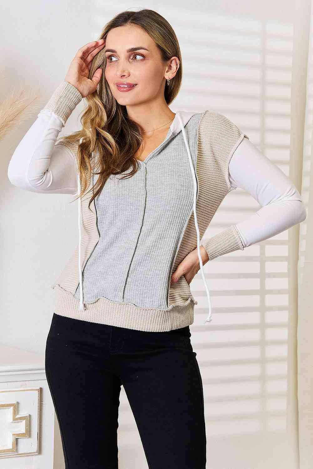 Chic color block hoodie with seam details