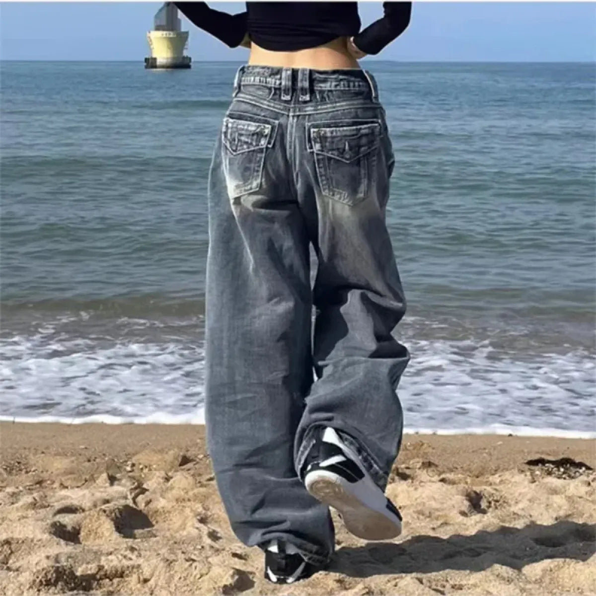 Vintage Y2K Baggy Blue Jeans – High Waist Oversize Denim Trousers