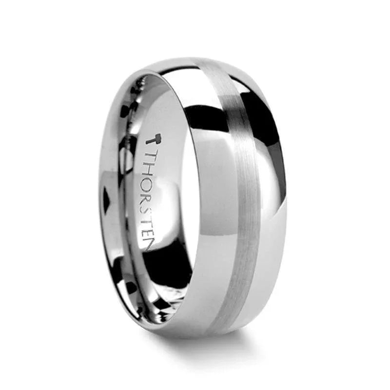 SAN JOSE Domed Tungsten Carbide Wedding Band with Brushed Stripe – 10mm