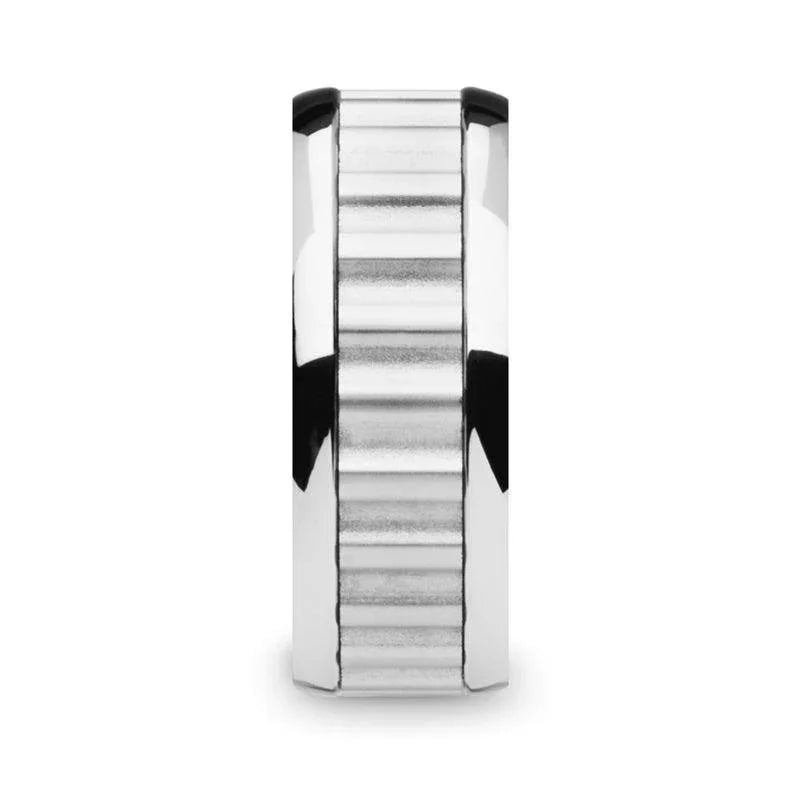 CUTLASS Tungsten Carbide Wedding Band with Gear Teeth Inlay & Polished Edges - 9mm