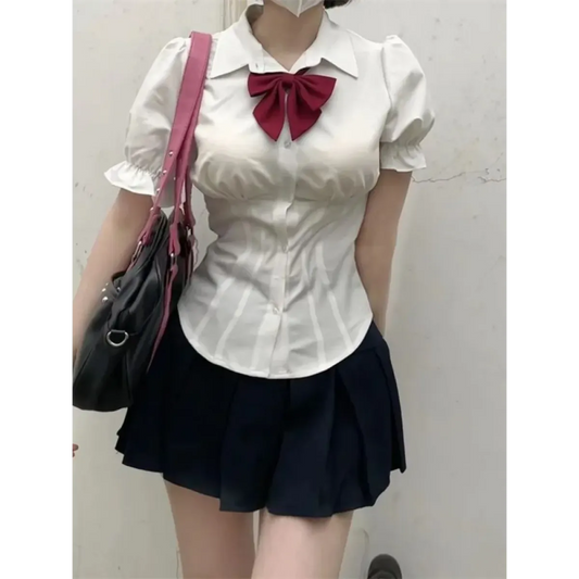 Sexy White Korean Fashion Blouse - Harajuku Chic Slim Top