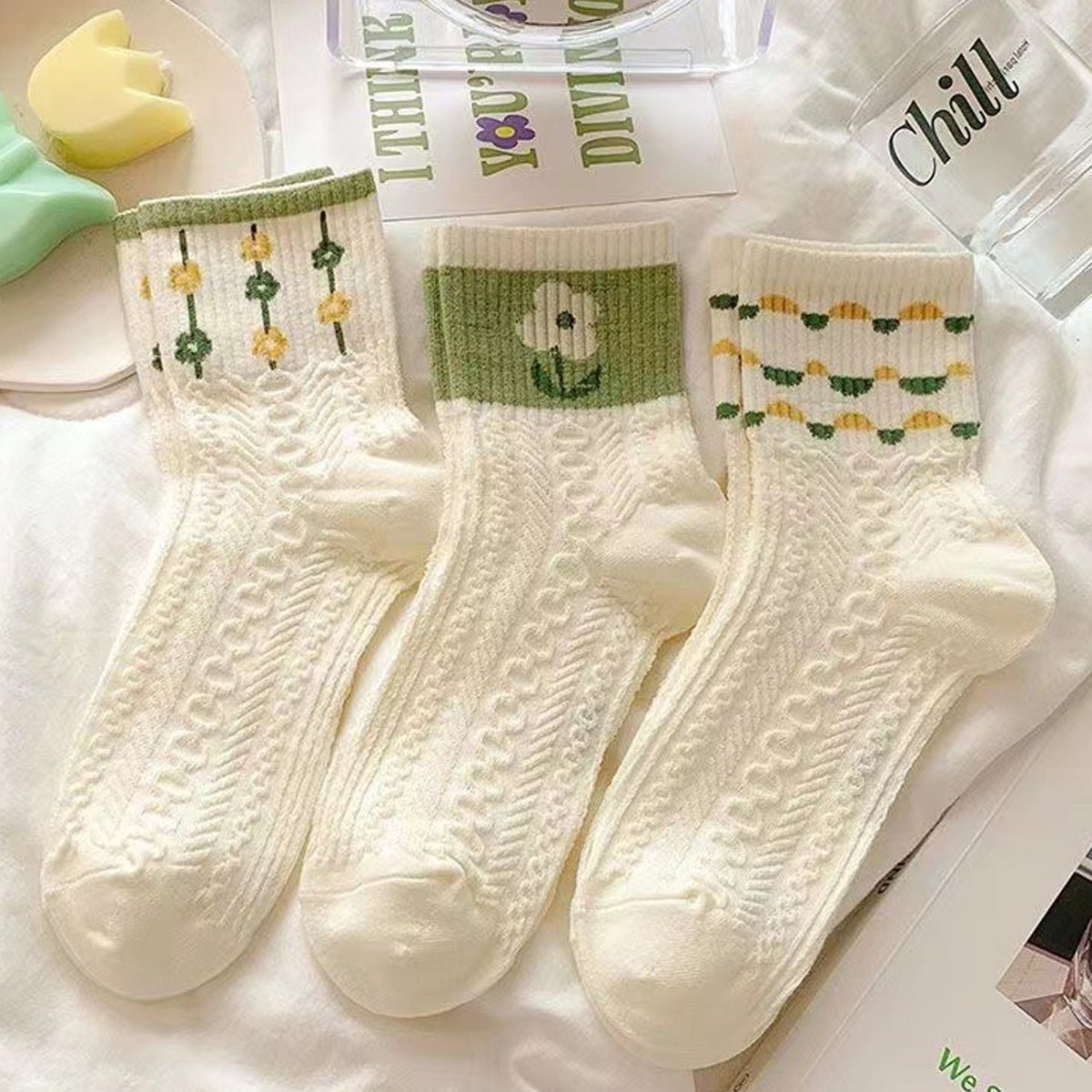 Women’s Floral Cotton Socks – 5 Pairs US Size 6–10 One Size Fits