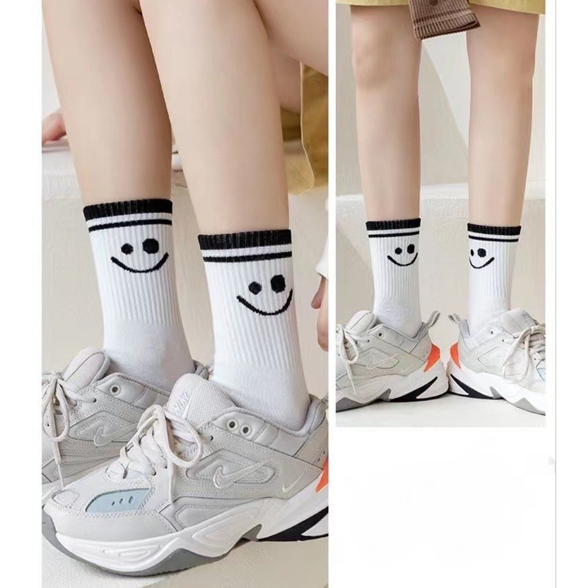 5 Pairs Smiley Face Crew Socks – Cute Cotton Socks for Women