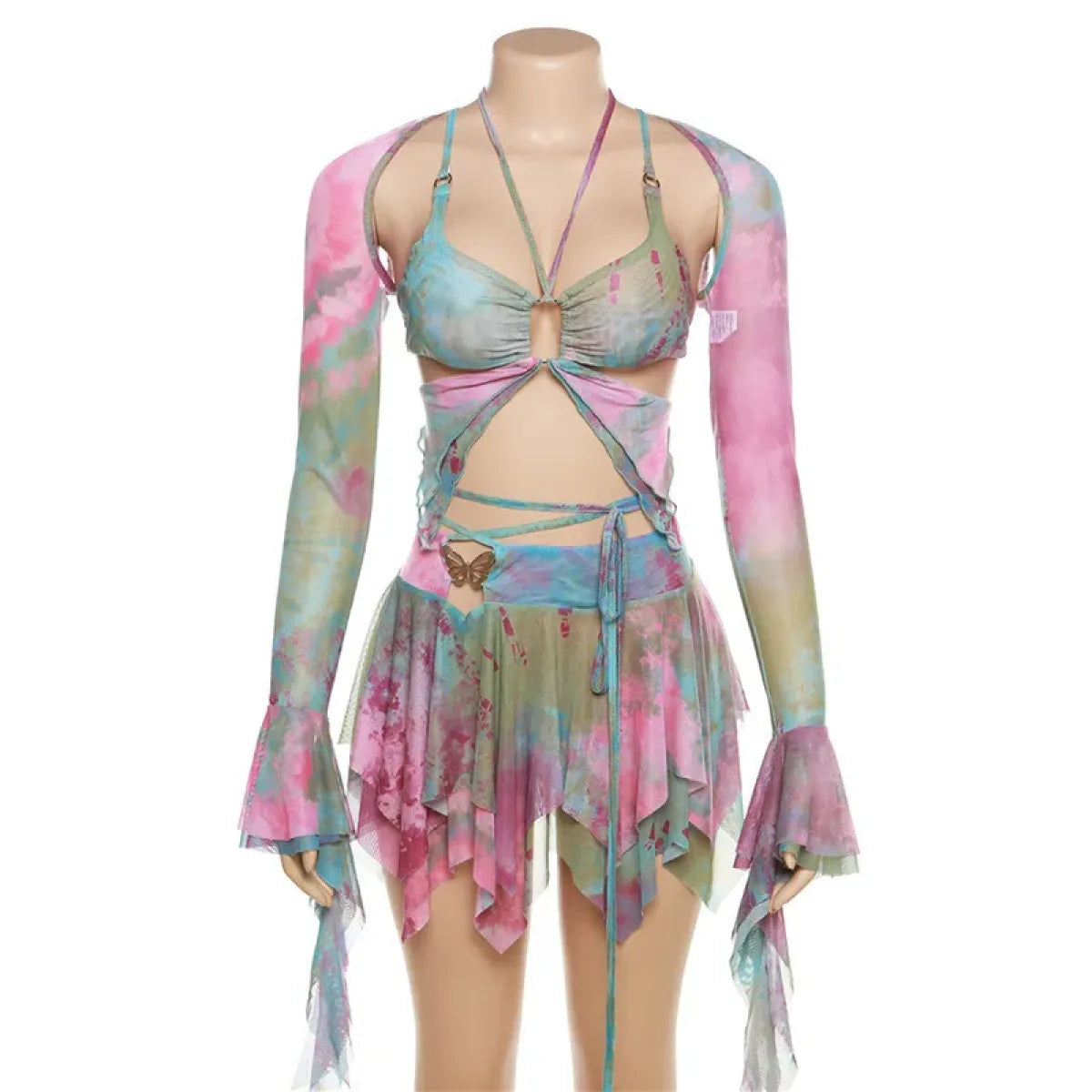 Tie-Dye Fairy Set – Butterfly Crop Top & Wrap Mini Skirt