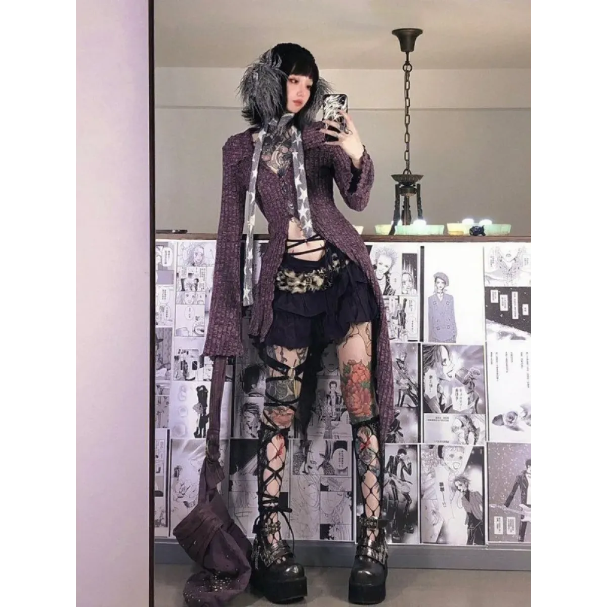 Distressed Knit Zip Cardigan – Y2K Grunge Layered Streetwear Top
