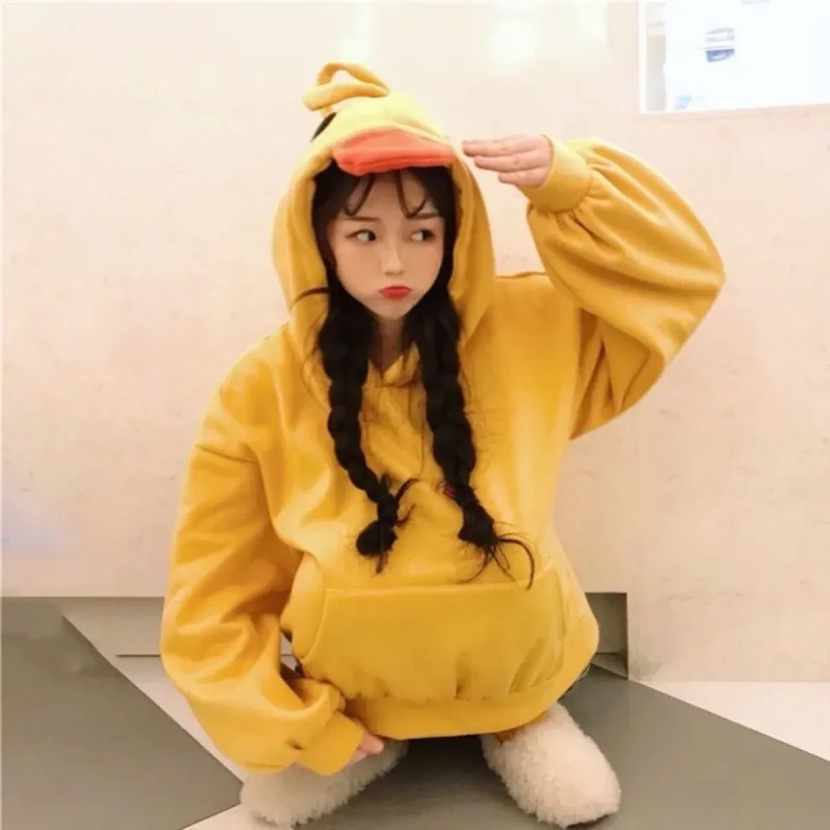 Yellow Kawaii Duck Hoodie – Cute Long Sleeve Casual Pullover Top