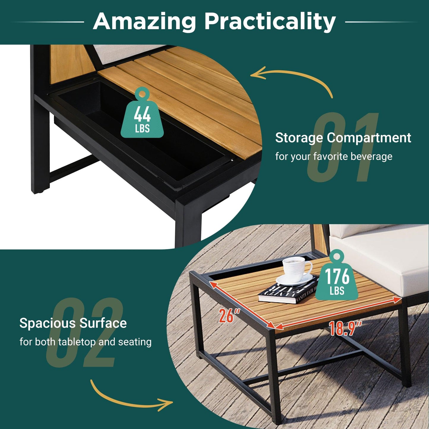 Patio Furniture Set with Loveseats, 4 Pieces Outdoor Sofa Set with Waterproof Cushions, Durable Iron-Wood Design for Garden, Backyard, Poolside