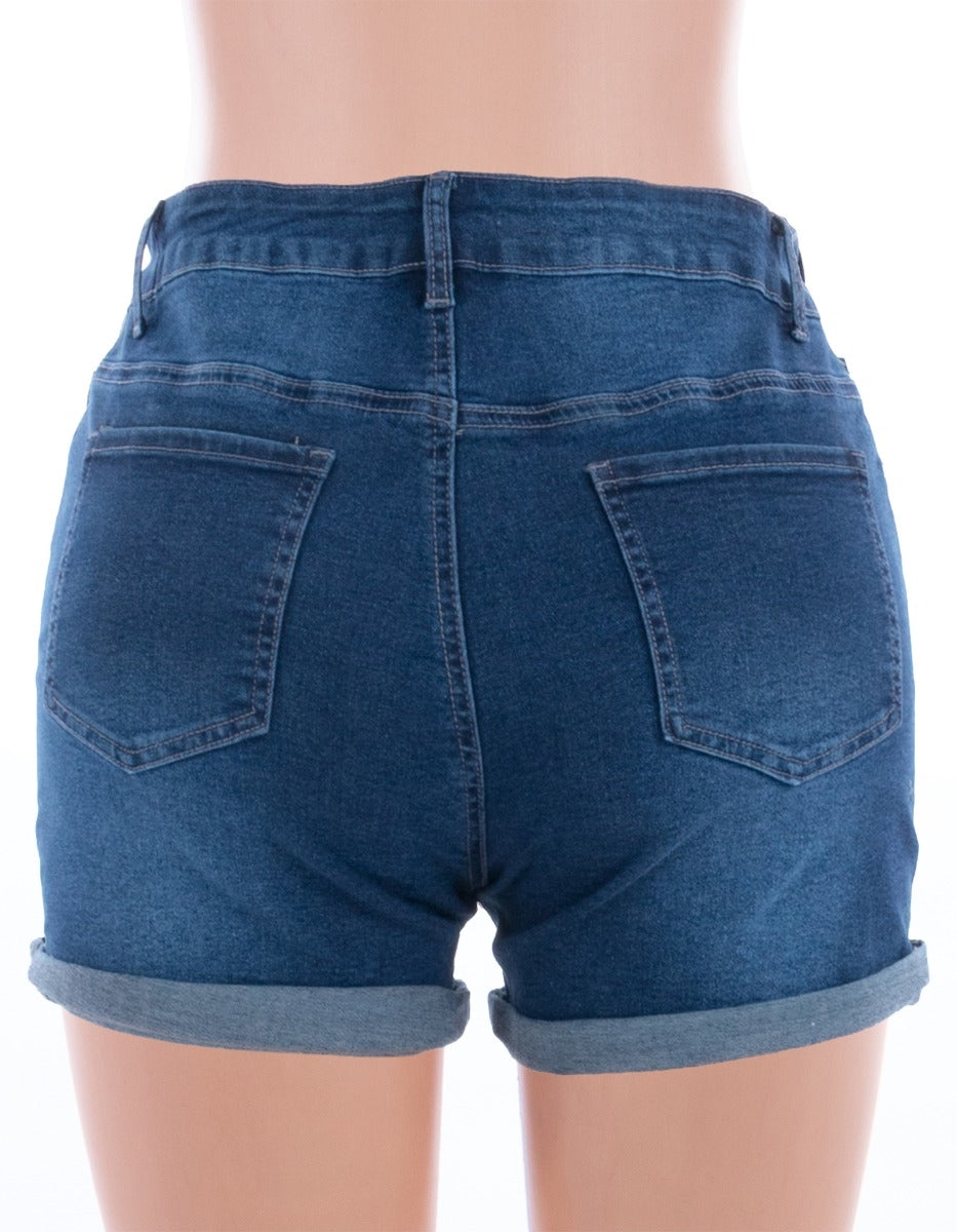 Explosive roll high waist denim shorts