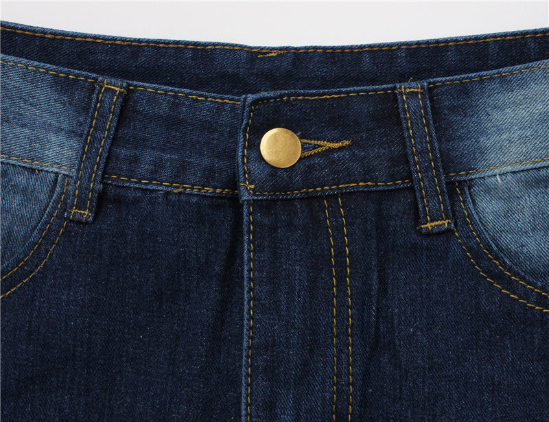 Inelastic solid color summer high waist irregular denim skirt