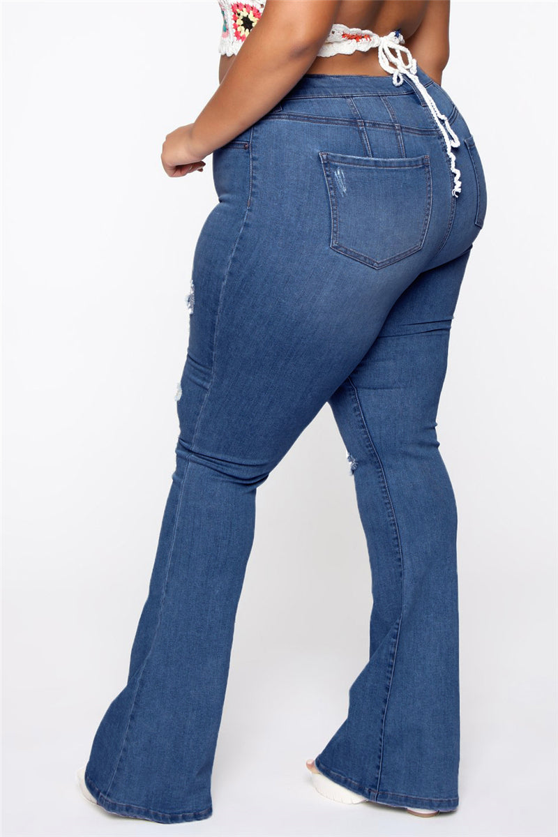 Solid color autumn zip-up holes button stretch all-match flare jeans