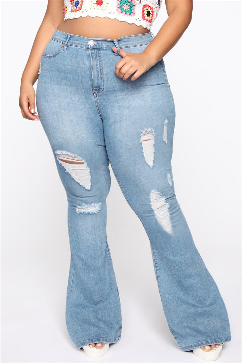 Solid color autumn zip-up holes button stretch all-match flare jeans