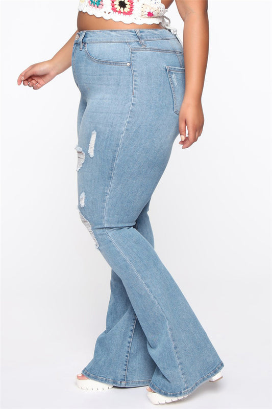 Solid color autumn zip-up holes button stretch all-match flare jeans