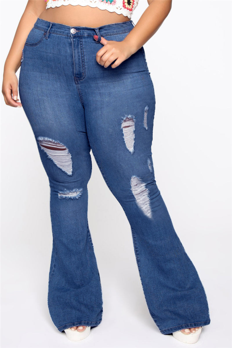 Solid color autumn zip-up holes button stretch all-match flare jeans