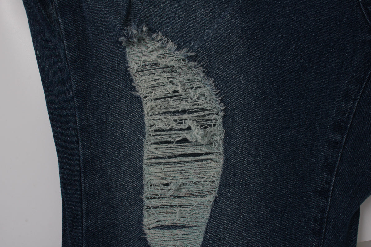Solid color autumn zip-up holes button stretch all-match flare jeans