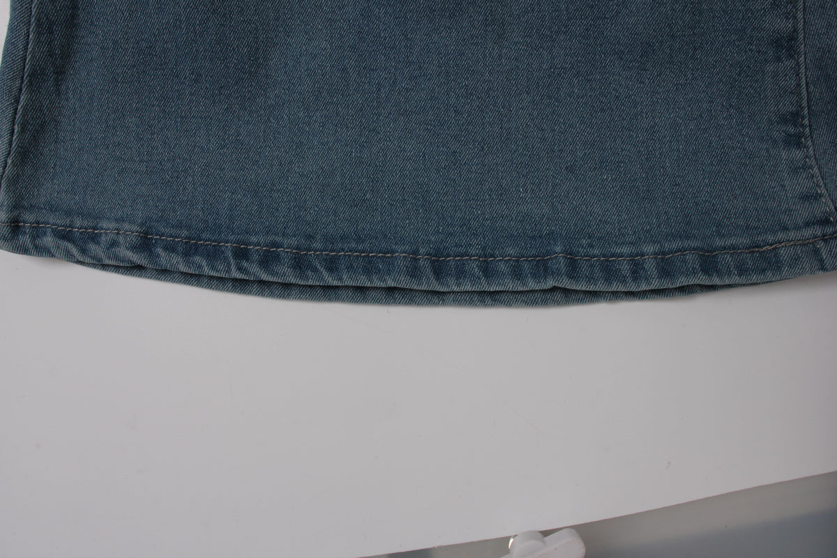 Solid color autumn zip-up holes button stretch all-match flare jeans
