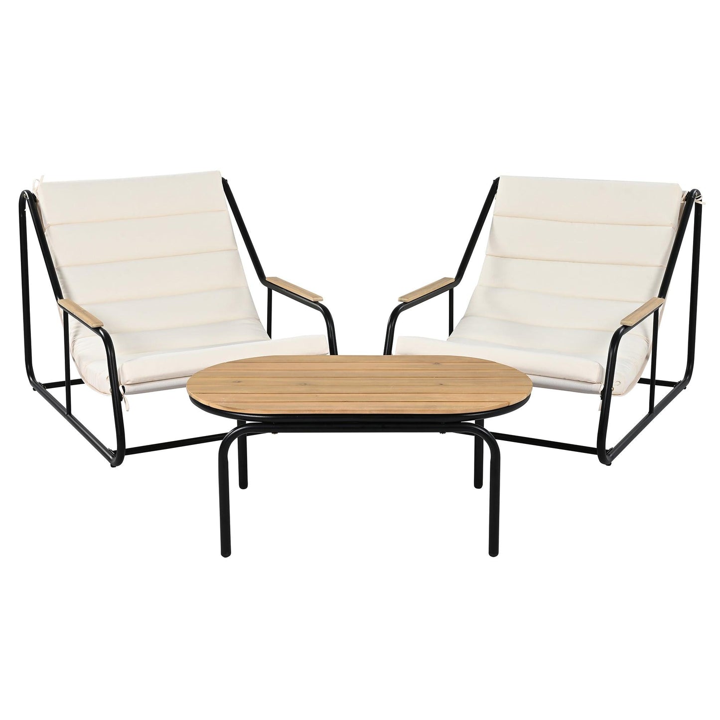 Outdoor Chaise Lounge Chairs Set of 3 with Acacia Side Table, Pool Lounge Chairs for Lawn, Deck, Beach