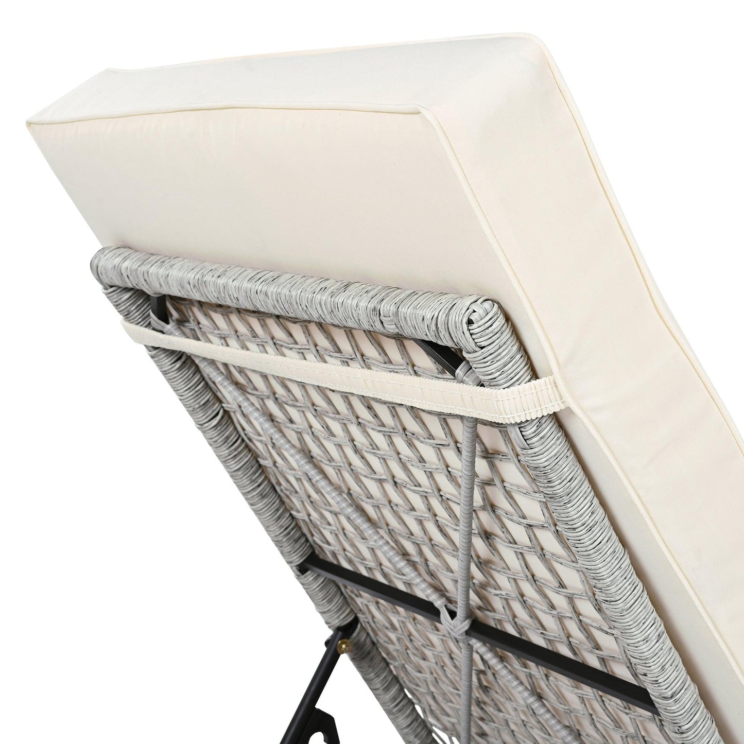 Outdoor Lounge Chair, Patio Chaise Lounge with 5-Position Backrest, Rattan Outdoor Lounge Chair with Cushion and Wheels for Poolside, Backyard, Garden